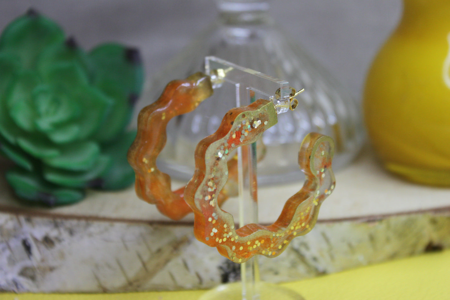 Rétro onduler orange / boucles d'oreilles