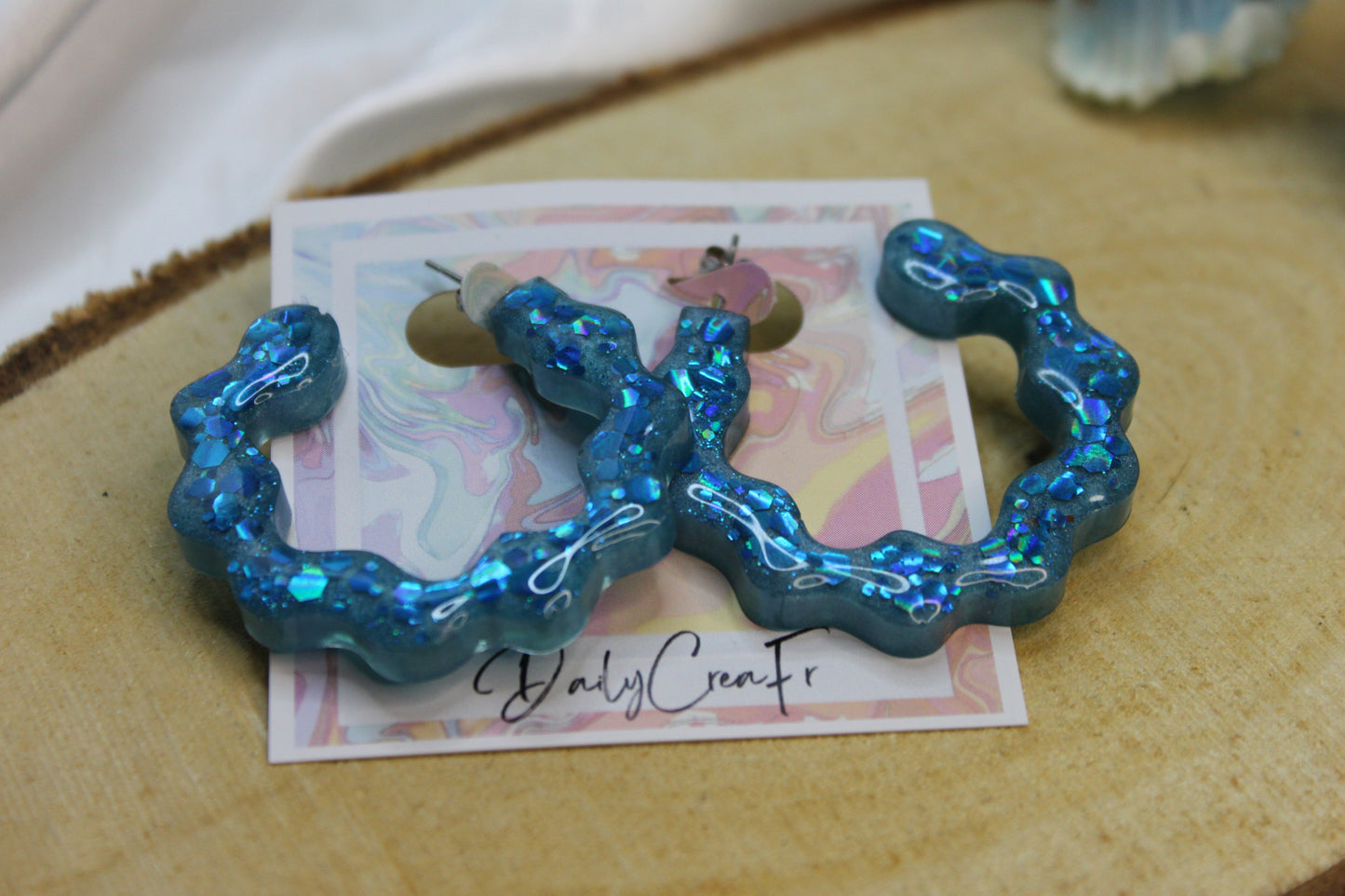 Blue rétro hoop / boucles d'oreilles