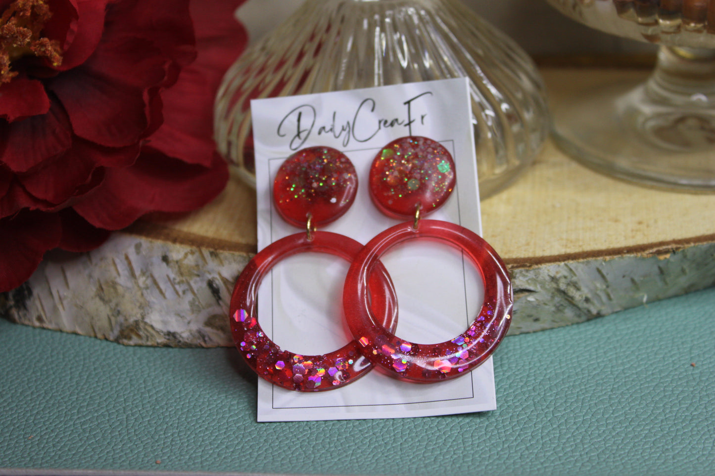 Clip rouge rétro / boucles d'oreilles