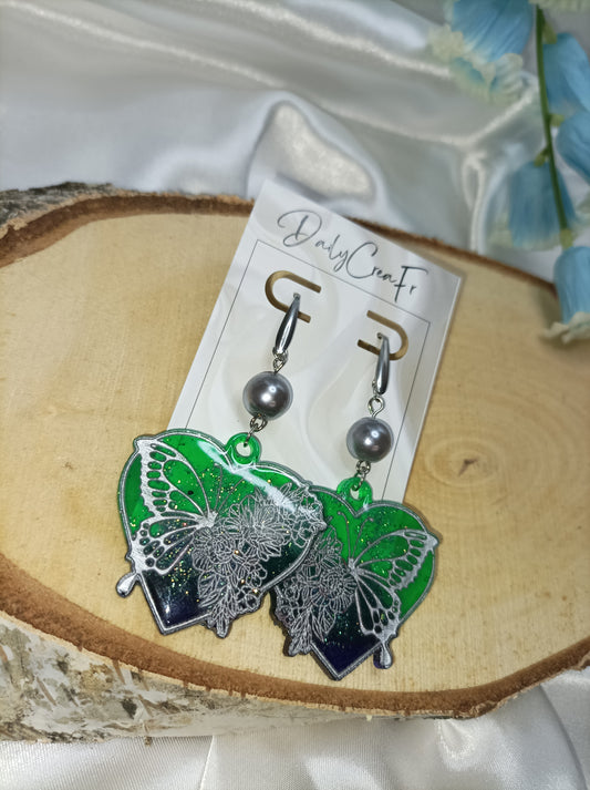 Green butterfly / boucles d'oreilles