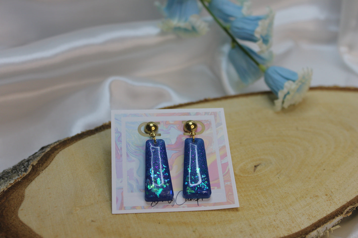 Bleu Holo / boucles d'oreilles