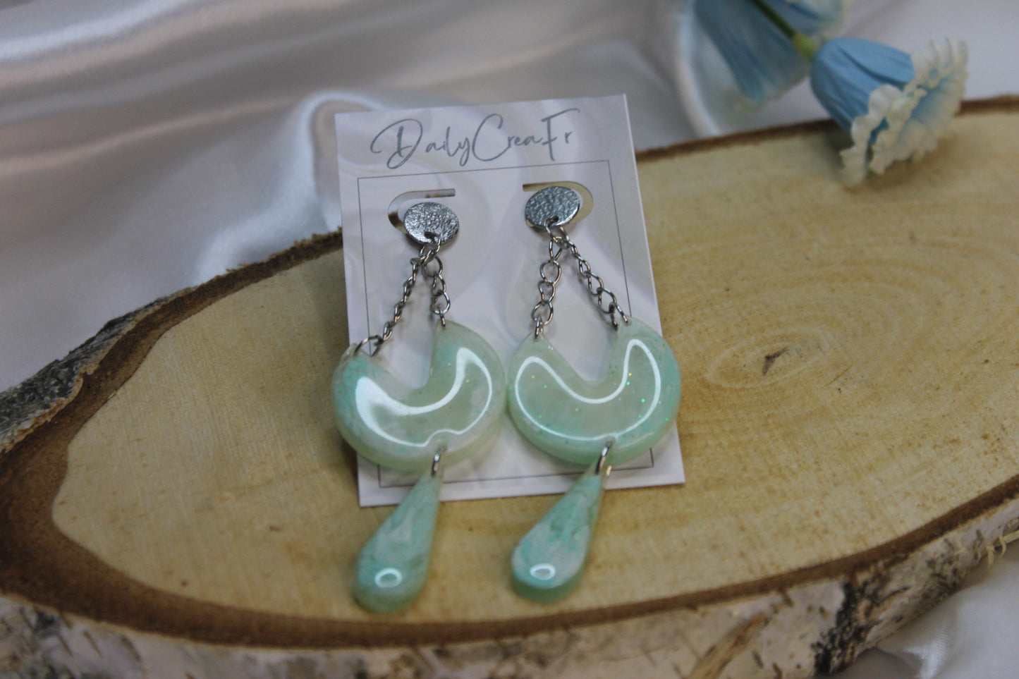 Pendantes Aqua marbre / boucles d'oreilles