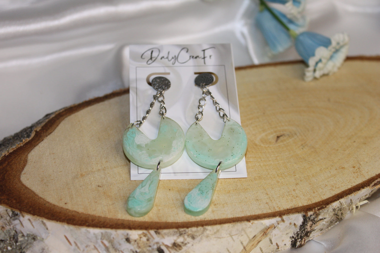 Pendantes Aqua marbre / boucles d'oreilles