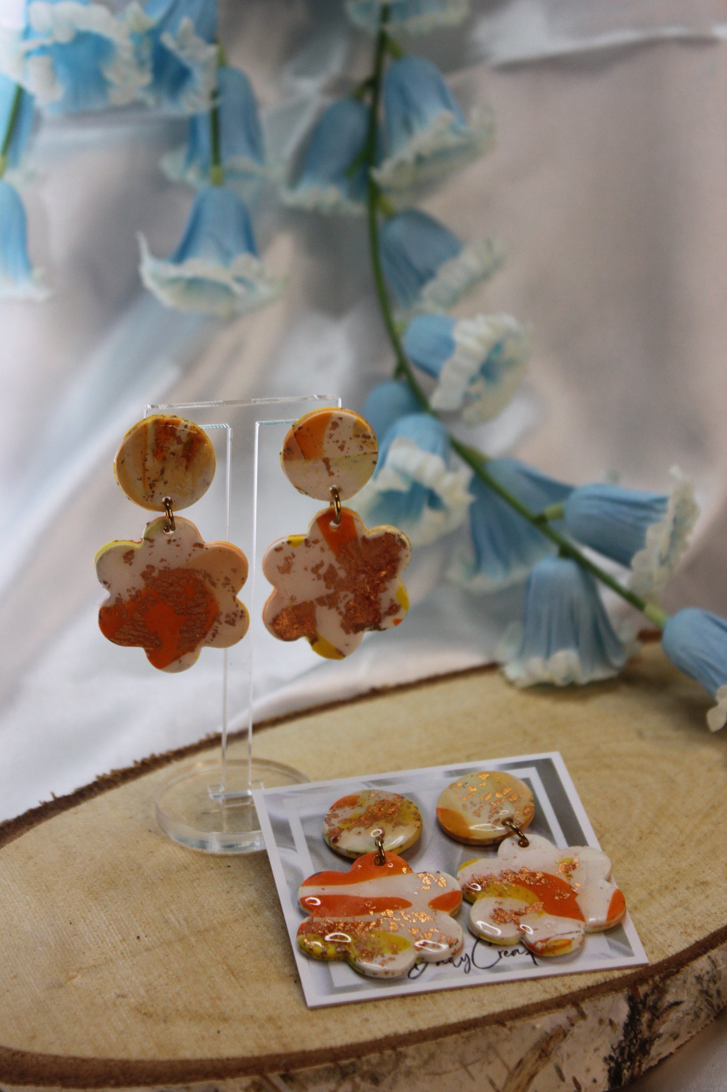 Fleur marbrée / boucles d'oreilles