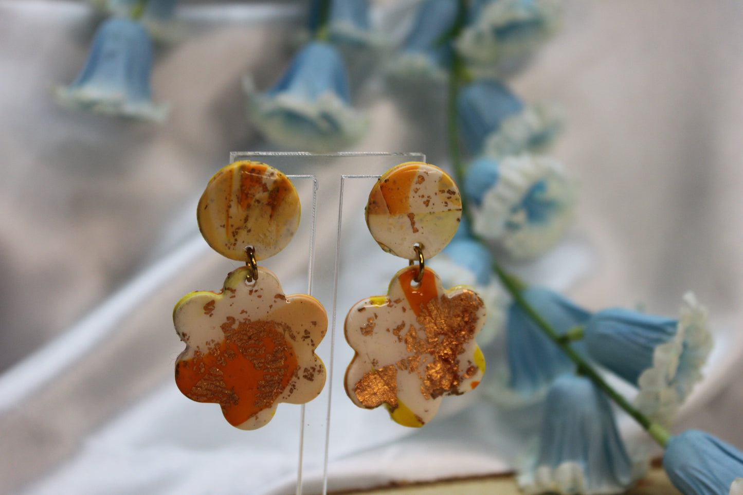 Fleur marbrée / boucles d'oreilles