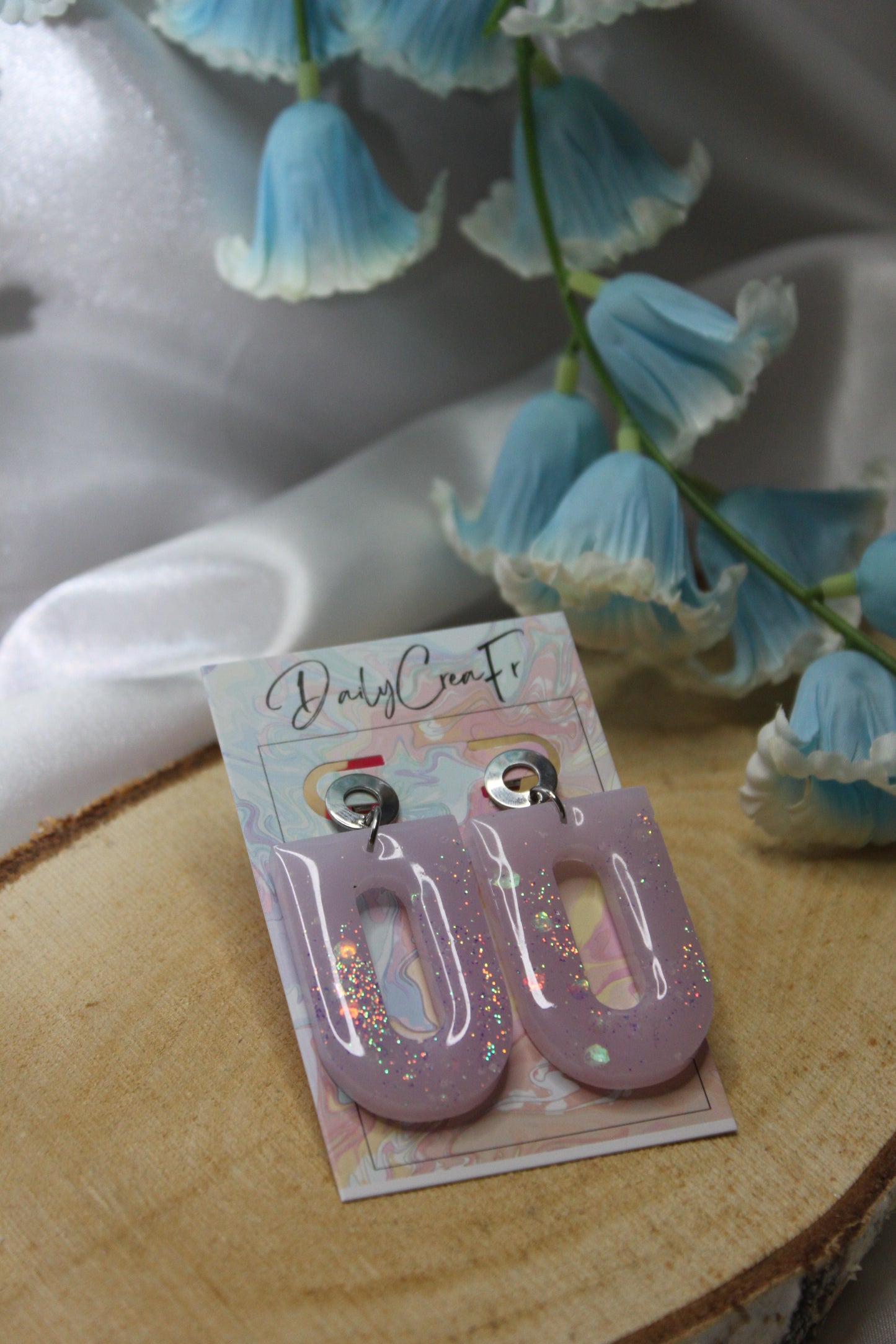 Rétro pastel rose / boucles d'oreilles
